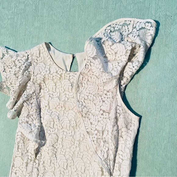 MERONA butterfly sleeve floral lace overlay top blouse cream color size S - Picture 2 of 13
